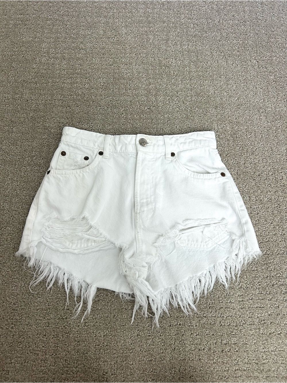 Zara White Distressed Denim Shorts Women Size 2